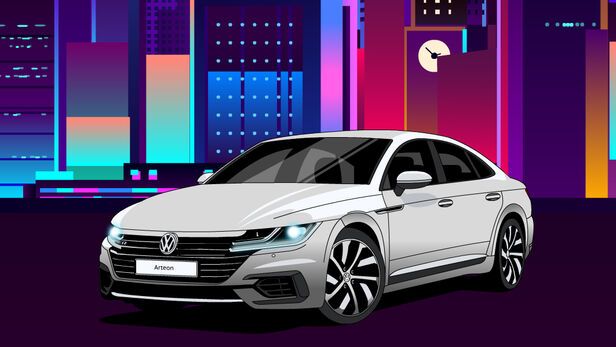 Mobile Wallpapers A white car parked in front of a stunning city skyline