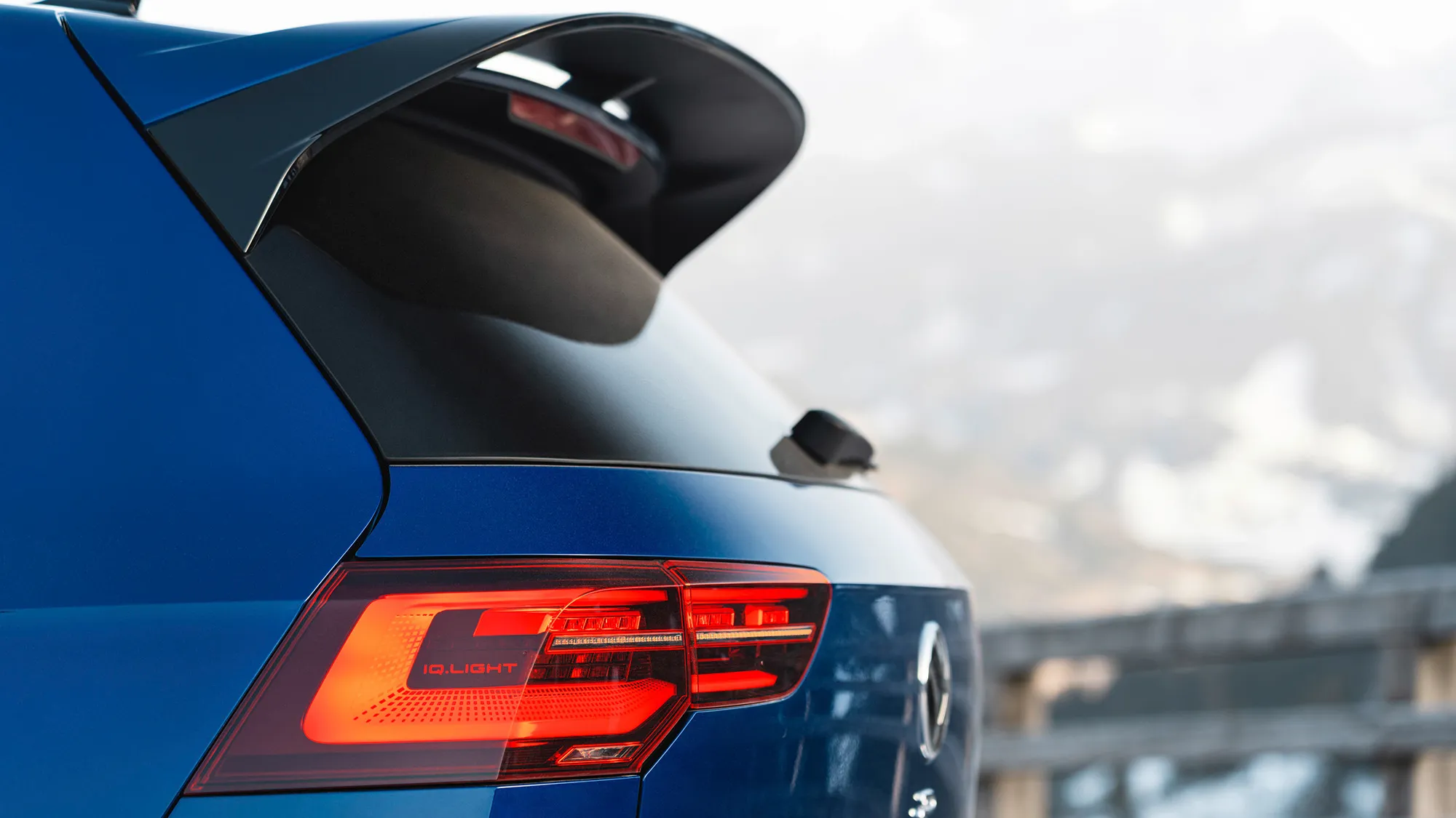 Volkswagen Golf R Rear side view of a blue Volkswagen Golf R